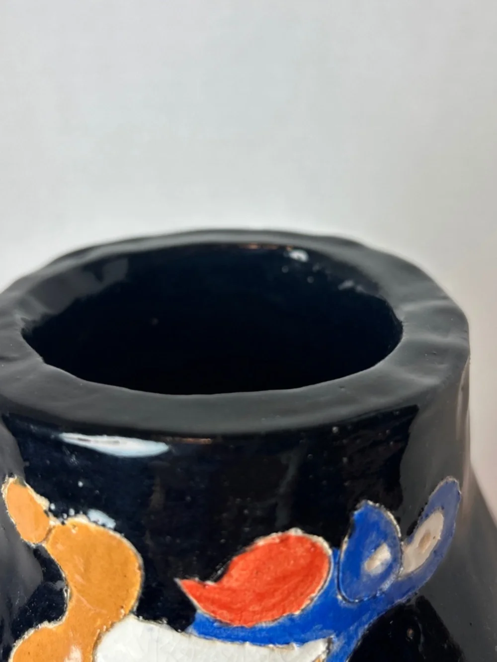MCM Studio Art Pottery Ceramic Handmade Vase Vessel Black Bold Colors Abstract